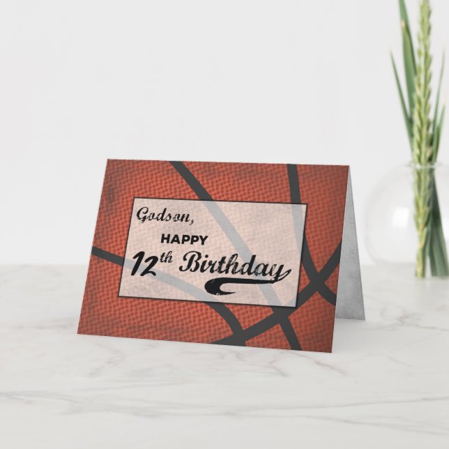 Carte Anniversaire de 12 ans de filleul Basket-ball Gran (Devant)