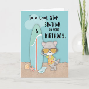 Carte Anniversaire de 6 ans de beau-frère plage Raton la