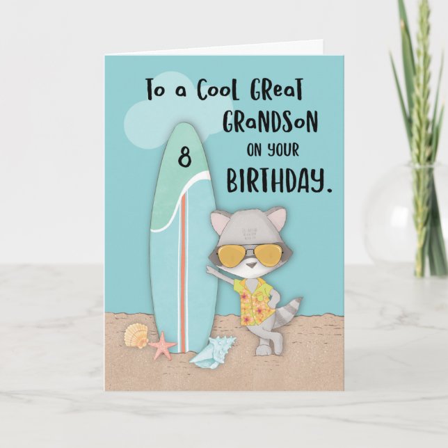 Carte Anniversaire de 8 ans Arrière-petit-fils Plage Rat (Devant)