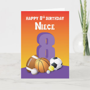 Carte Anniversaire de 8 ans de ma nièce Ballons de sport
