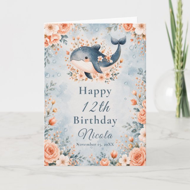 Carte Anniversaire de Baleine Florale  (Devant)