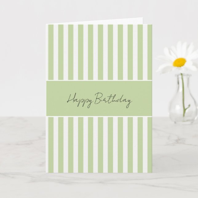Carte Anniversaire de bandes blanches vertes (Petite plante)