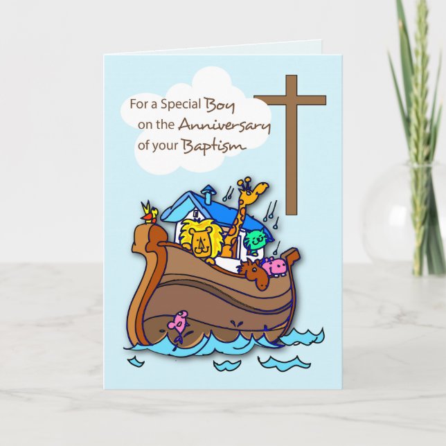 Carte Anniversaire de baptême garçon Arche de Noé (Devant)