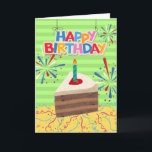 Carte Anniversaire de Boyfriend Piece of Cake<br><div class="desc">Bonne carte de voeux en papier Boyfriend Birthday avec une illustration colorée d'un morceau de gâteau au chocolat en couches. Design lumineux avec panneau Joyeux Anniversaire,  confettis,  serpentins et feux d'artifice. Des puns de gâteau amusants à l'intérieur. Copyright © Shoaff Ballanger Studios,  2022.</div>