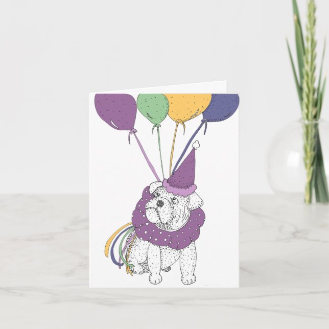 Carte Anniversaire de Bulldog avec ballons (Devant)
