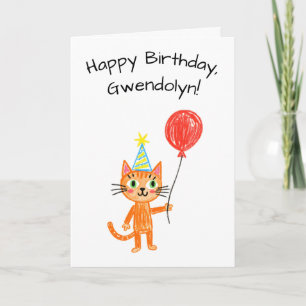 Carte Anniversaire de chat orange dans le style d'art en