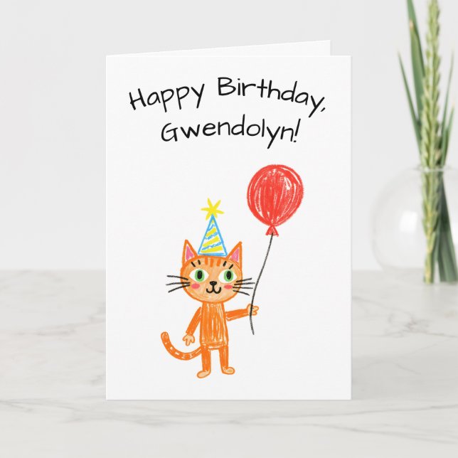 Carte Anniversaire de chat orange dans le style d'art en (Devant)