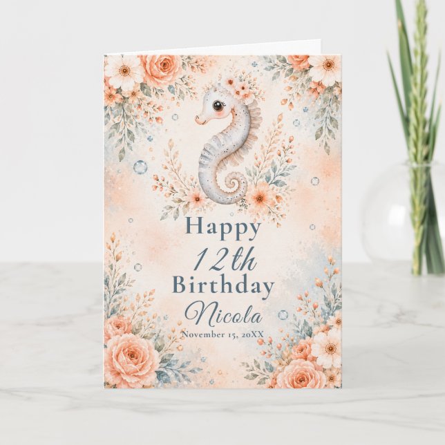 Carte Anniversaire de Cheval Marin Floral (Devant)