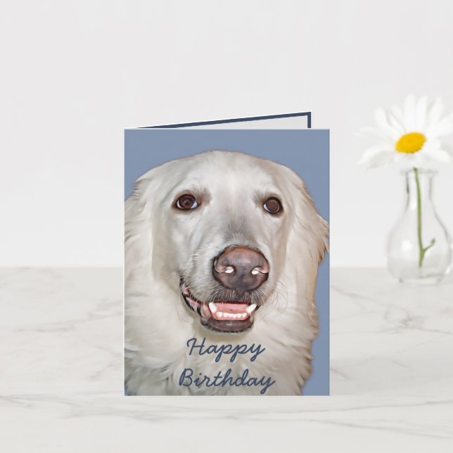 Carte Anniversaire de chien des Pyrénées souriant (Petite plante)