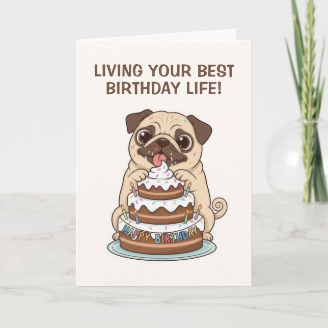 Carte Anniversaire de chien drôle Pug chiot (Devant)