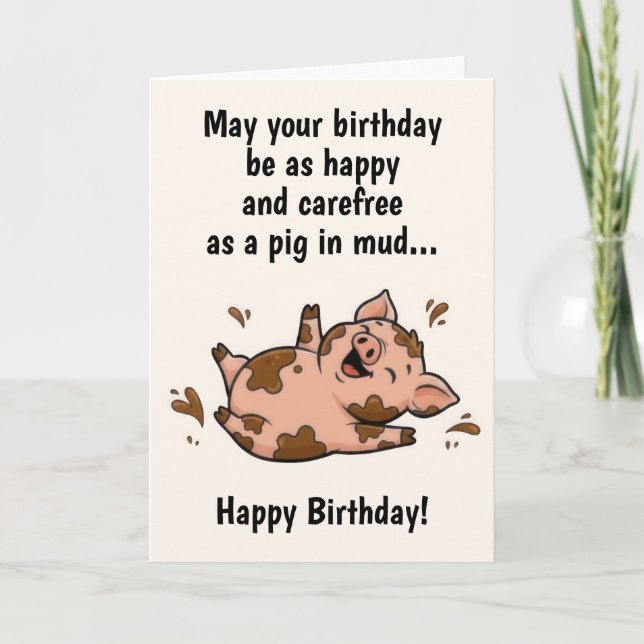 Carte Anniversaire de cochon drôle (Devant)