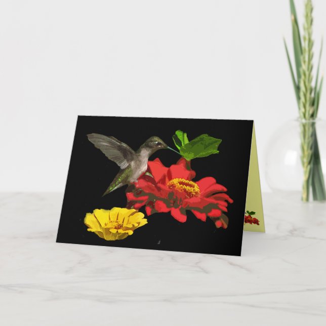 Carte Anniversaire de colibri et de Zinnias (Devant)