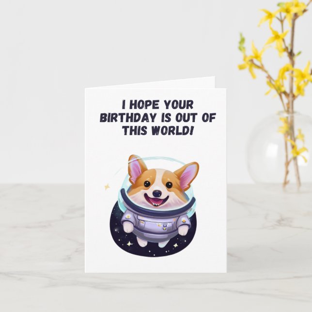 Carte Anniversaire de Corgi Astronaut (Fleur jaune)