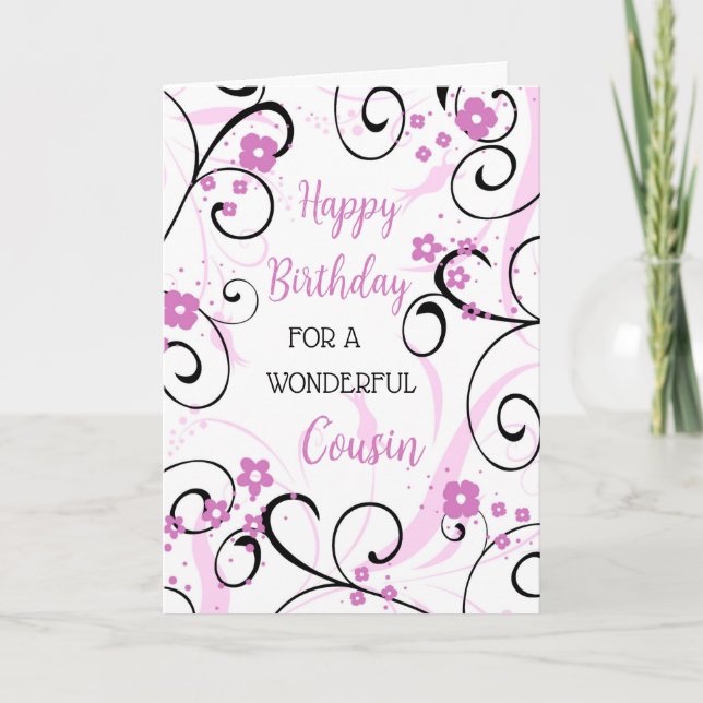 Carte Anniversaire de Cousin aux perles noires violettes (Devant)