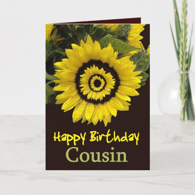 Carte Anniversaire de COUSIN avec Tournesol gai (Devant)