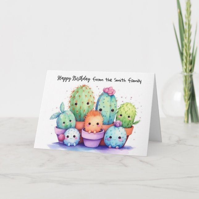 Carte Anniversaire de Cute Cactus en famille (Devant)