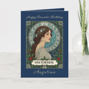 Carte Anniversaire de décembre Baies de houx Hiver Bleu
