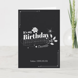 Carte Anniversaire de décembre floral noir moderne perso