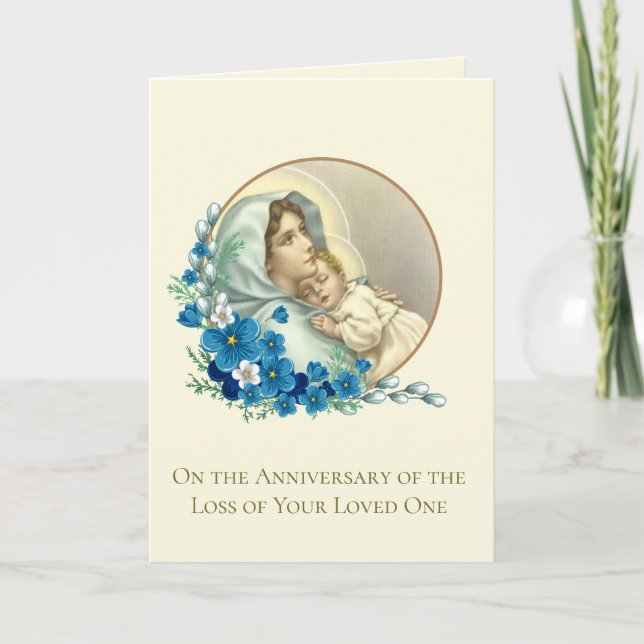 Carte Anniversaire de décès d'un être cher Vierge Marie  (Devant)
