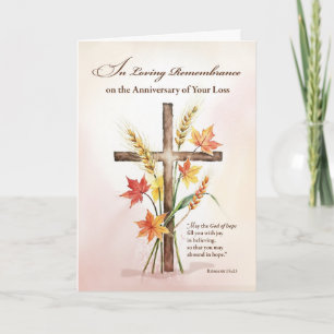 Carte Anniversaire de deuil Croix religieuse Blé Automne