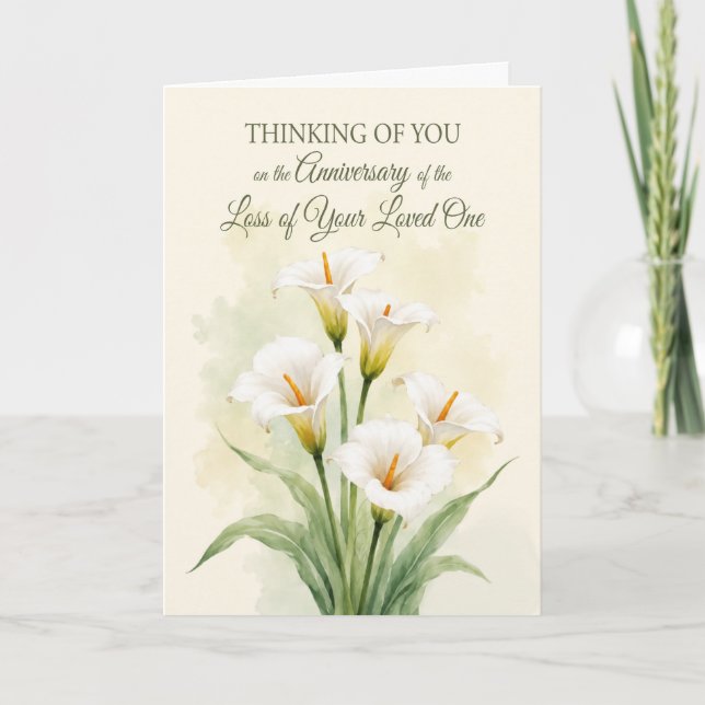 Carte Anniversaire de deuil d'un être cher Lys calla bla (Devant)