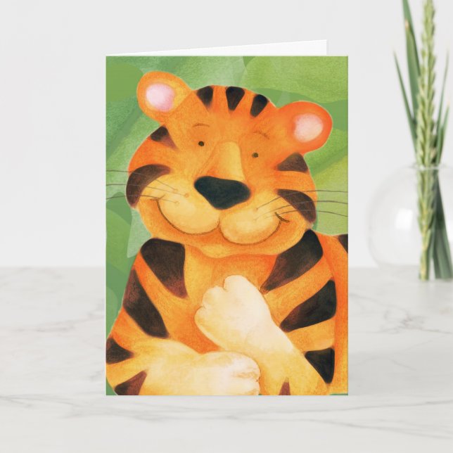 Carte anniversaire de enfant art Tiger mignonne (Devant)