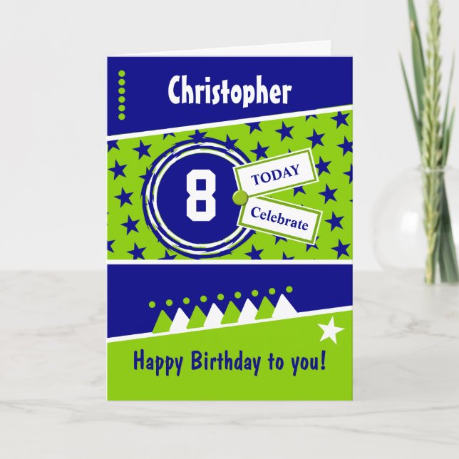 Carte Anniversaire de enfant bleu vert et blanc n'import (Devant)