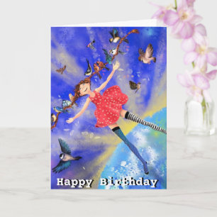 Carte Anniversaire de enfant Bonne fille aux oisea