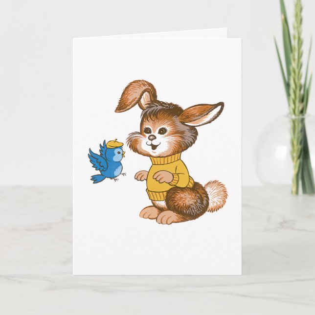 Carte Anniversaire de enfant Bunny et Bluebird (Devant)