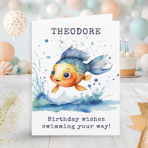Carte Anniversaire de enfant coloré Jumping Fish Personn
