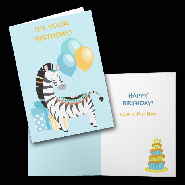 Carte Anniversaire de enfant colorée Boho Zebra (Créateur téléchargé)