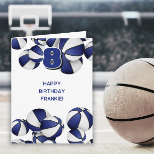 Carte anniversaire de enfant de basket blanc bleu