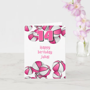Carte anniversaire de enfant de basket blanc rose