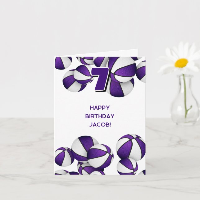 Carte anniversaire de enfant de basket blanc violet (Petite plante)