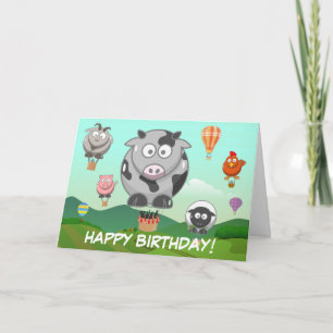 Carte Anniversaire de enfant de la ferme de ballons à ai