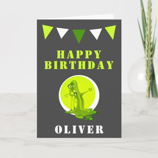 Carte Anniversaire de enfant déplaisant Vert Slime Monst (Devant)
