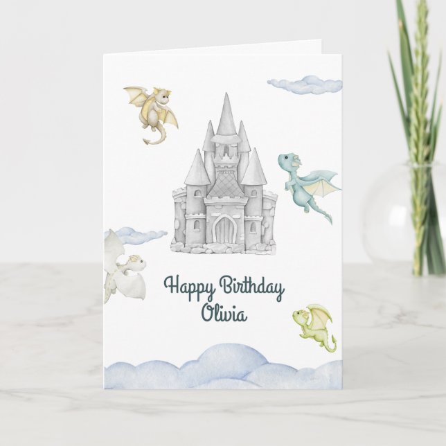 Carte Anniversaire de enfant Magical Castle Cute Dragons (Devant)