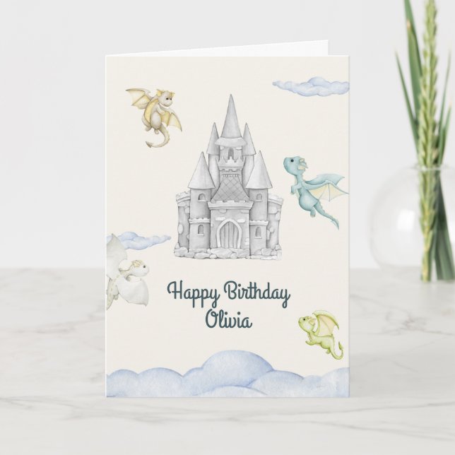 Carte Anniversaire de enfant Magical Castle Cute Dragons (Devant)