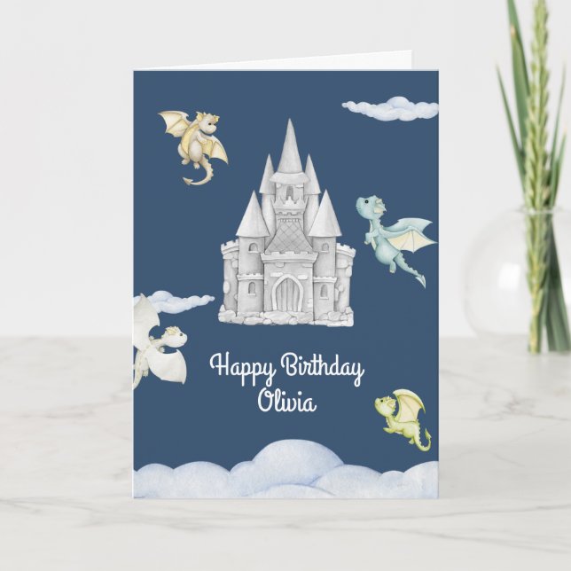 Carte Anniversaire de enfant Magical Castle Cute Dragons (Devant)