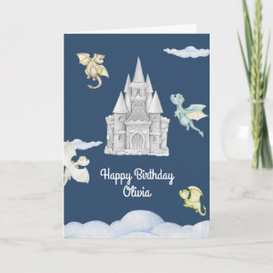 Carte Anniversaire de enfant Magical Castle Cute Dragons