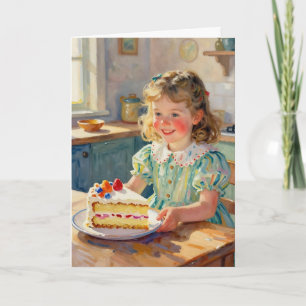 Carte Anniversaire de fille Fleurs et gâteau