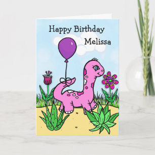 Carte Anniversaire de fille personnalisé avec dinosaure