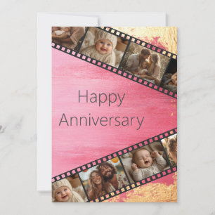 Carte Anniversaire de film rose et or