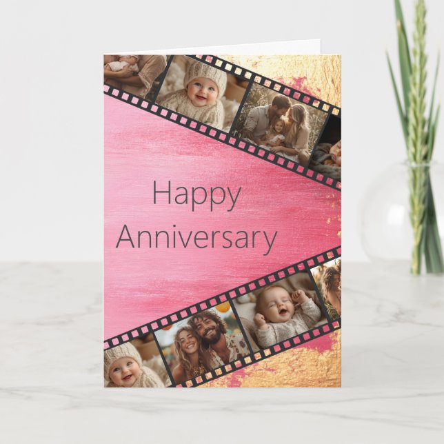 Carte Anniversaire de film rose et or (Devant)