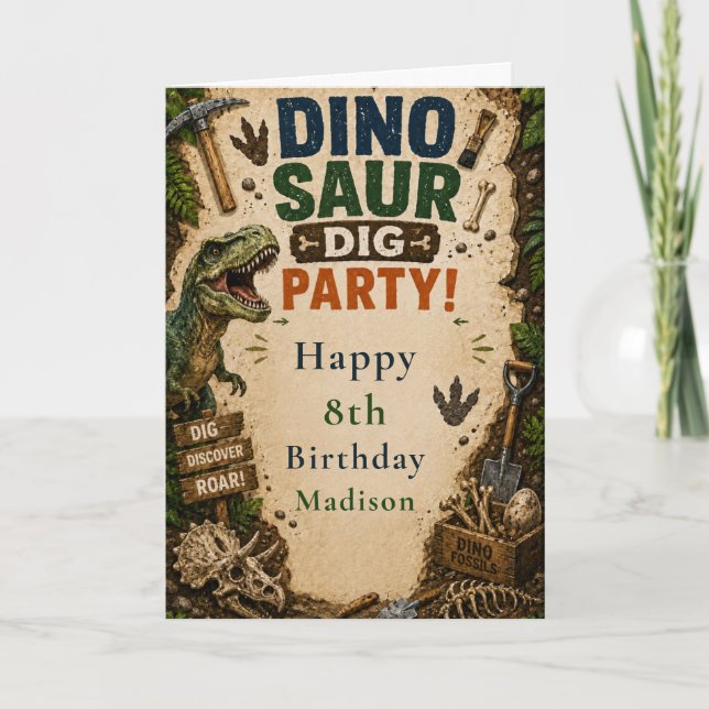 Carte Anniversaire de fouille de dinosaures (Devant)