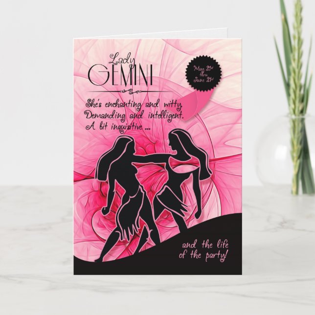 Carte Anniversaire de Gemini pour son rose 21 mai et 21  (Devant)