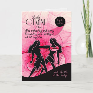 Carte Anniversaire de Gemini pour son rose 21 mai et 21 