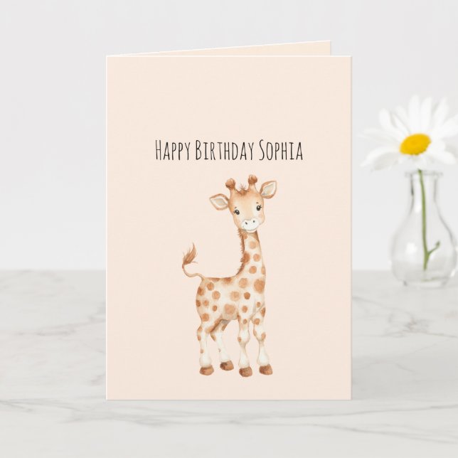 Carte Anniversaire de girafe mignon (Petite plante)