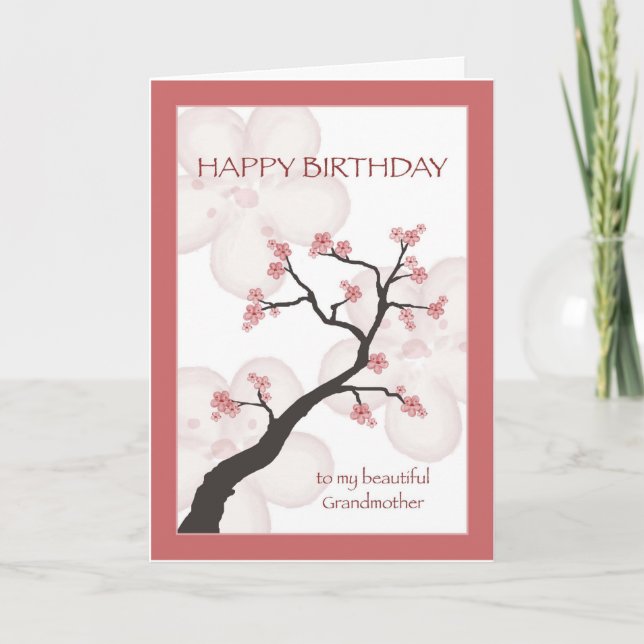 Carte Anniversaire de Grand-mère, Arbre chinois en fleur (Devant)