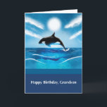 Carte Anniversaire de Grandson avec Orca Whale en Océan<br><div class="desc">Une baleine à orca saute de l'océan bleu et vert. Souhaitez à votre petit-fils une baleine de bon temps pendant qu'il célèbre. Parfait pour de nombreux âges, car les garçons aiment souvent l'océan et le monde sous-marin. L'eau est remplie de vagues et tourbillonne au fur et à mesure que le...</div>